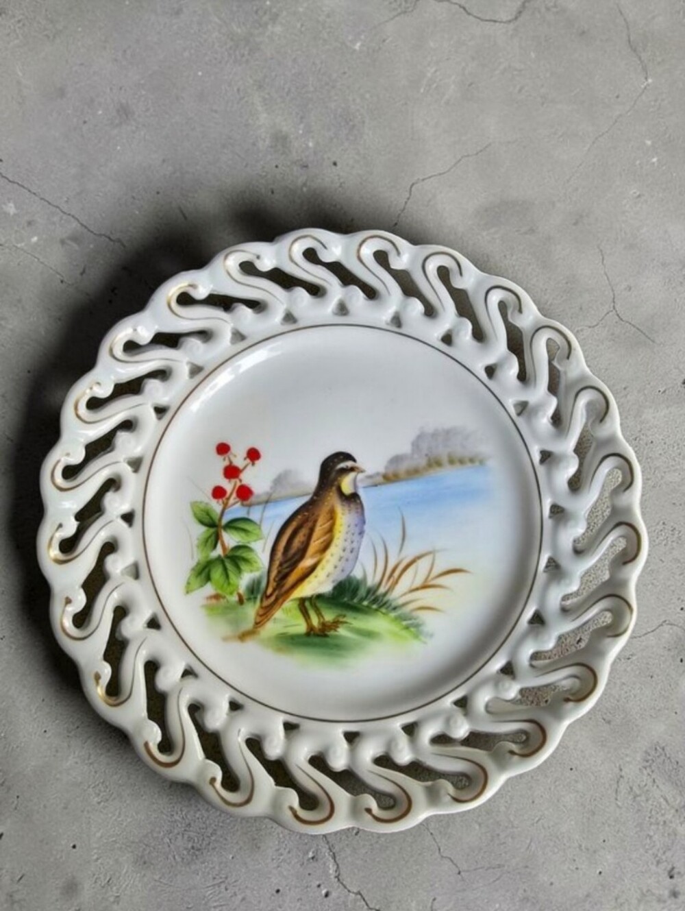 BOB WHITE Vintage Porcelain Reticulated Texas Quail Collectors Plate